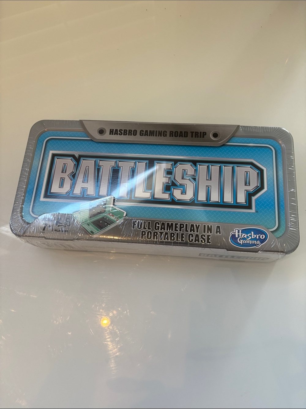 Hasbro Battleship Travel Tin - Light Blue and Silver